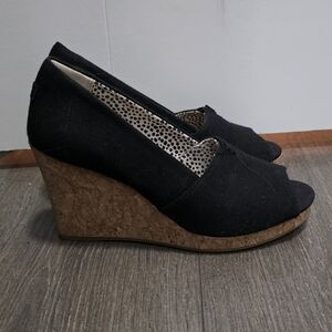 Toms Black Canvas Wedge Shoes